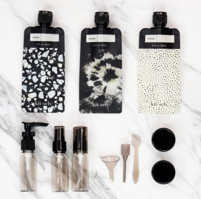 Refillable Ultimate Travel 11pc Set - Black & Ivory - Eden Lifestyle