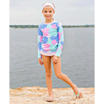 Ruffle Butts, Girl - Swimwear,  Pastel Petals Long Sleeve Rash Guard Bikini