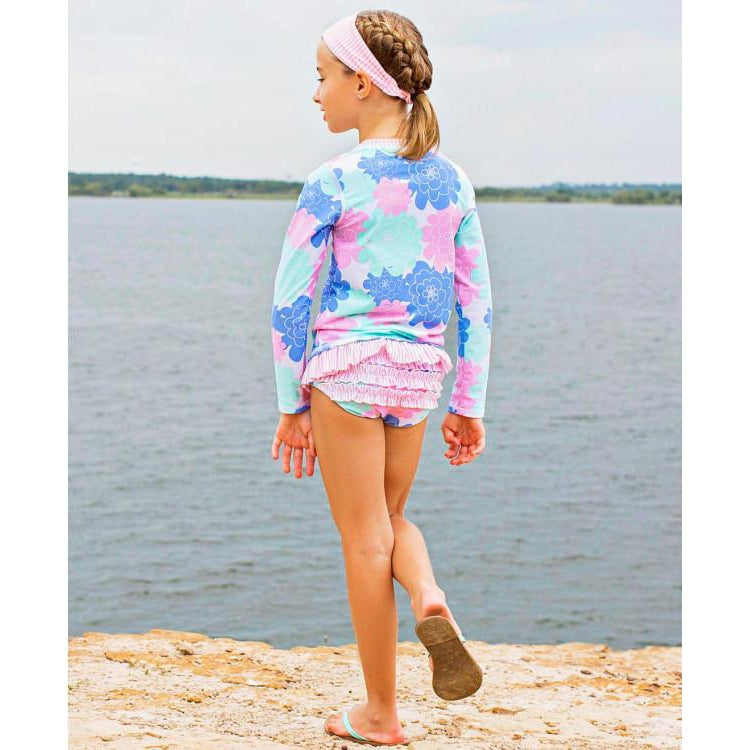 Ruffle Butts, Girl - Swimwear,  Pastel Petals Long Sleeve Rash Guard Bikini