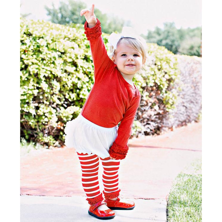 Ruffle Butts, Girl - Leggings,  Red Stripe Footless Ruffle Tights