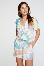 Chaser, Women - Rompers,  HEIRLOOM WOVENS SHORT SLEEVE BUTTON DOWN ROMPER IN TIE DYE