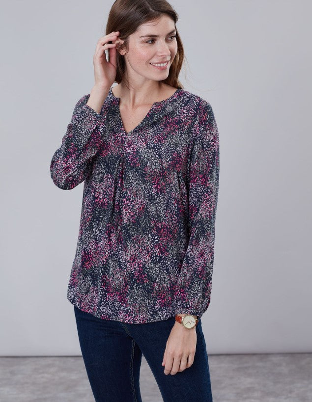 Joules, Women - Shirts & Tops,  Navy Rain Rosamund V neck Woven Top