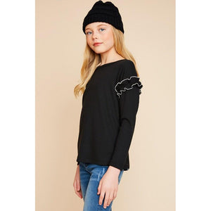 Hayden LA, Girl - Shirts & Tops,  Ruffle Long Sleeve Top - Black