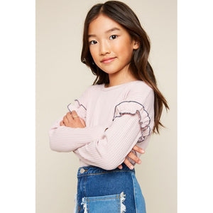 Hayden LA, Girl - Shirts & Tops,  Ruffle Long Sleeve Top - Pink