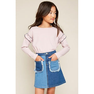 Hayden LA, Girl - Shirts & Tops,  Ruffle Long Sleeve Top - Pink