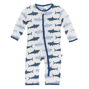 KicKee Pants, Baby Boy Apparel - Rompers,  KicKee Pants - Coverall - Natural Megalodon