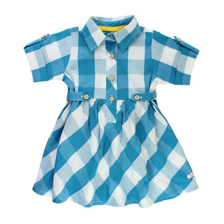 Ruffle Butts, Girl - Dresses,  Peacock Blue Plaid Babydoll Dress
