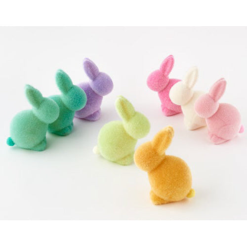 Small Flocked Pastel Seated Bunny w/ Pom Pom Tail - Eden Lifestyle