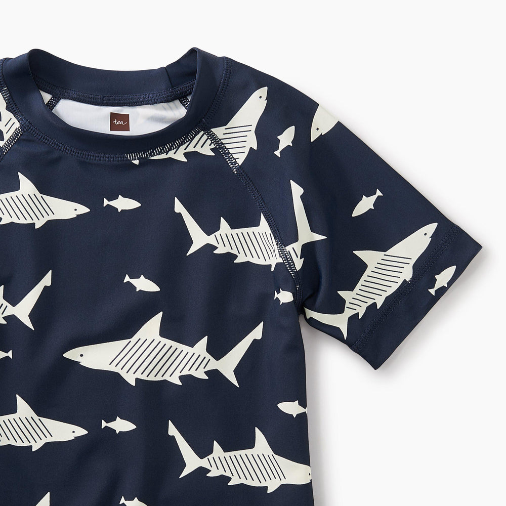 Tea Collection, Boy - Swimwear,  Short Sleeve Shark Rash Guard