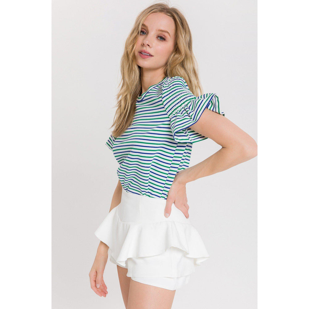 English Factory, Women - Shirts & Tops,  English Factory Smocked Stripe Tee