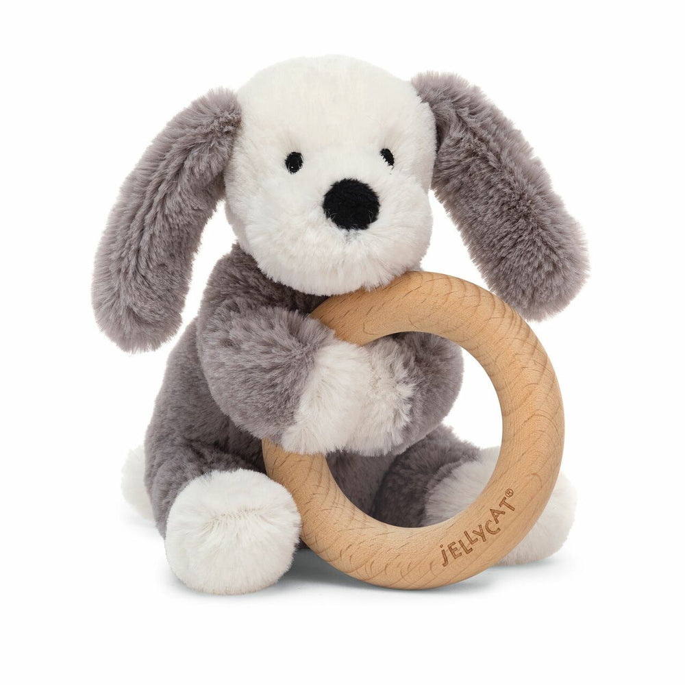 Jellycat Smudge Puppy Wooden Ring Rattle - Eden Lifestyle