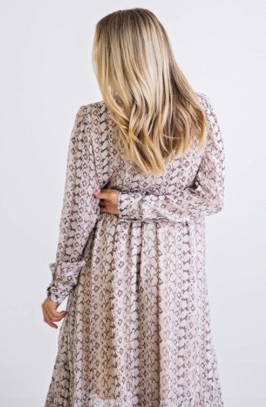 Karlie, Women - Dresses,  Snake Metallic Chiffon Tier Dress