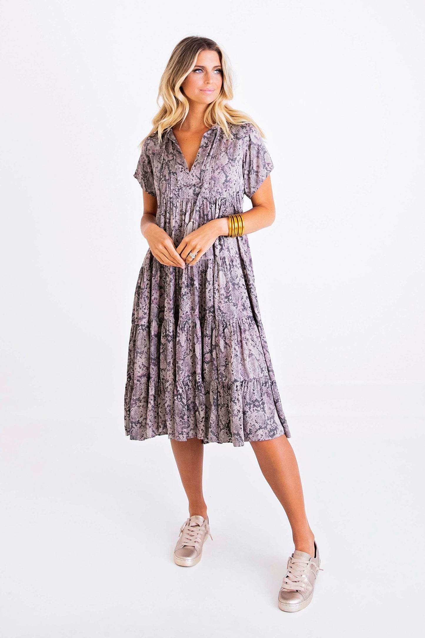 Karlie, Women - Dresses,  Snake Print Midi Boho Tier Dress