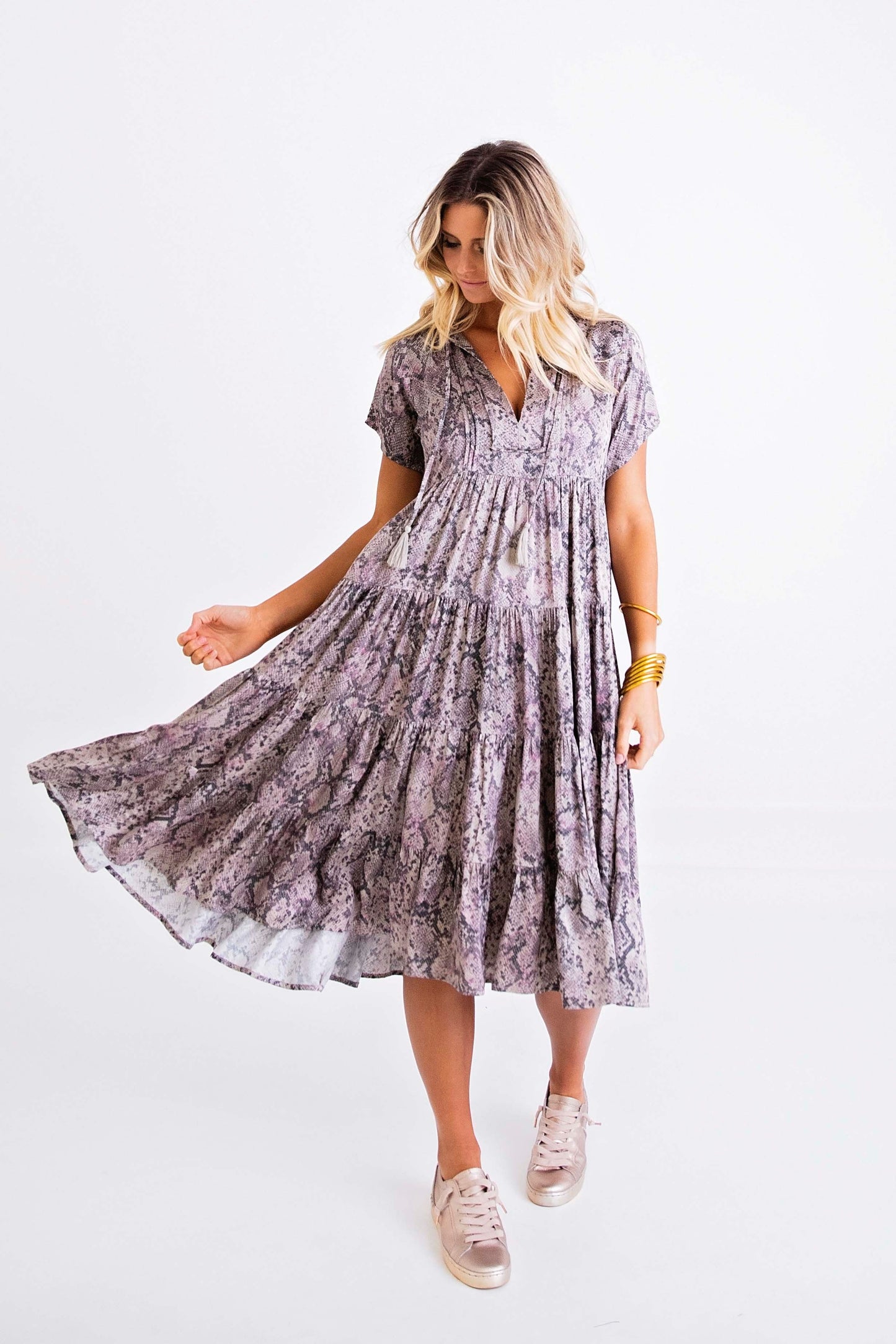 Karlie, Women - Dresses,  Snake Print Midi Boho Tier Dress