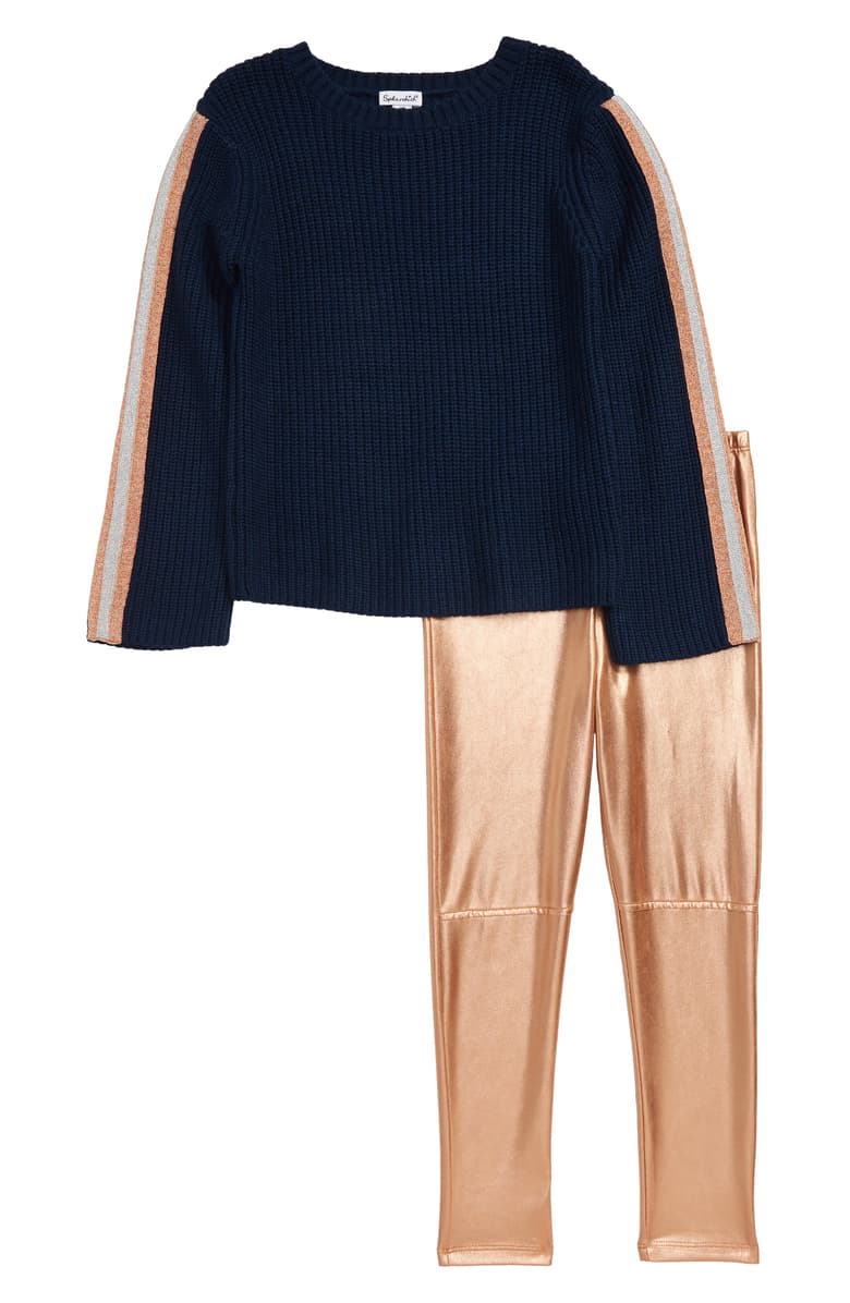 Splendid, Girl - Shirts & Tops,  Splendid - Navy Sweater and Metallic Legging Set - Phantom Ink