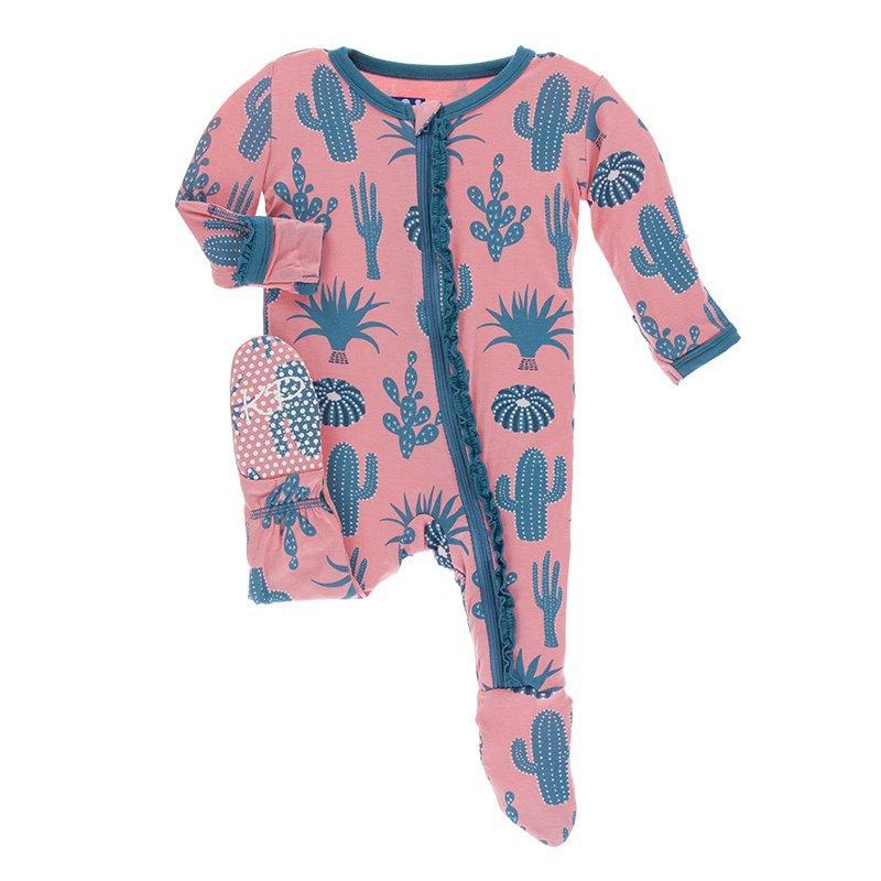 KicKee Pants, Baby Girl Apparel - One-Pieces,  KicKee Pants - Muffin Ruffle Footie w/Zipper Strawberry Cactus