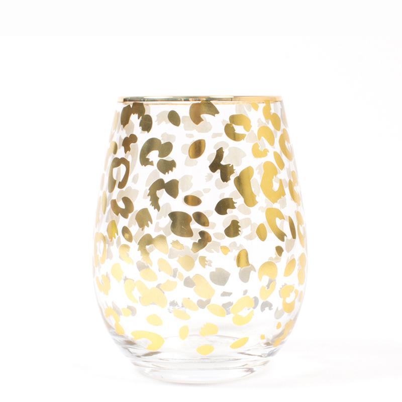 Eden Lifestyle Boutique, Home - Drinkware,  Gold Leopard Stemless Wine Glass