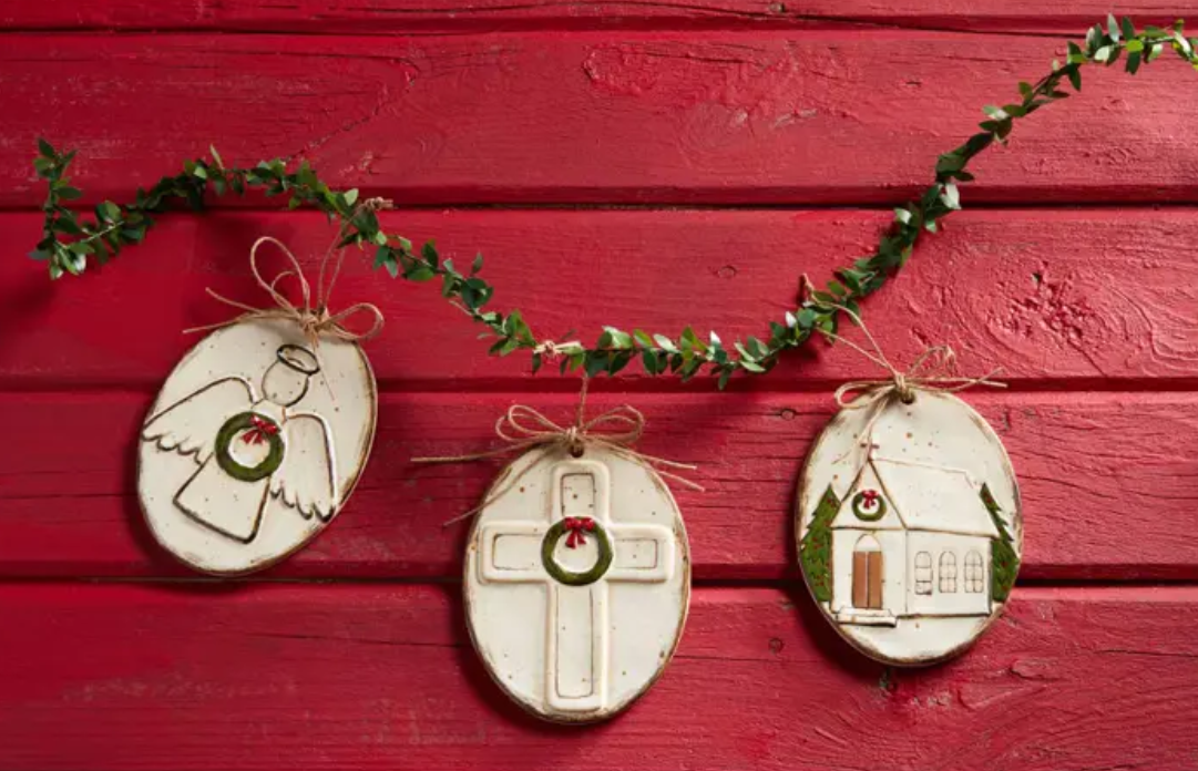 Mud Pie Stoneware Cross Ornament - Eden Lifestyle