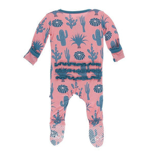 KicKee Pants, Baby Girl Apparel - One-Pieces,  KicKee Pants - Muffin Ruffle Footie w/Zipper Strawberry Cactus