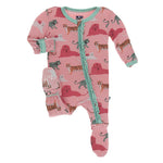 KicKee Pants, Baby Girl Apparel - Pajamas,  Kickee Pants Print Muffin Ruffle Footie with Zipper in Strawberry Big Cats