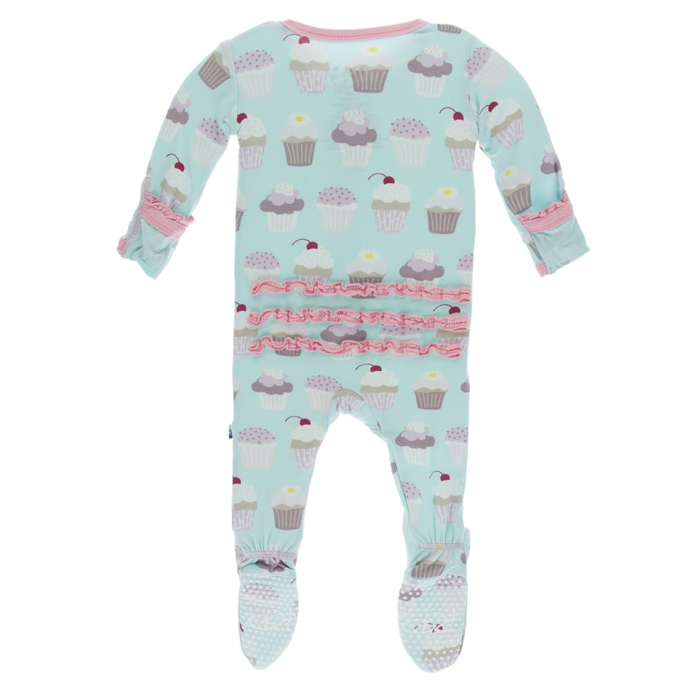 Kickee Pants - Print Muffin Ruffle Footie with Zipper in Summer Sky Cupcake - Eden Lifestyle