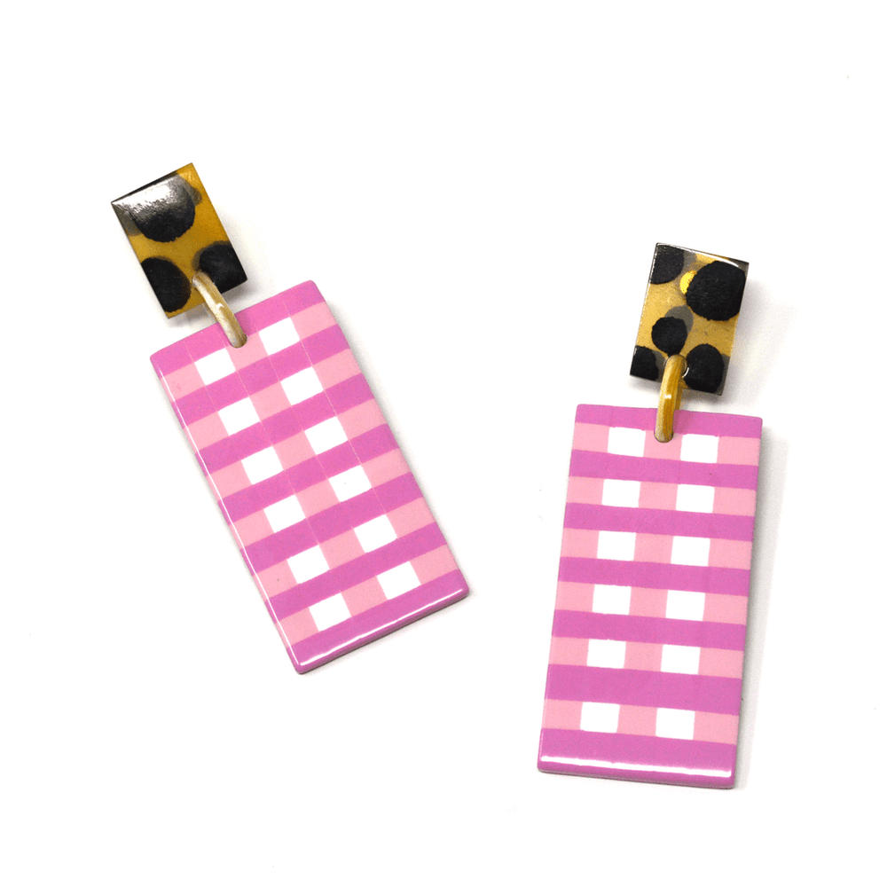Pink Gingham Statement Earrings - Eden Lifestyle
