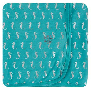 Kickee Pants - Print Swaddling Blanket in Neptune Mini Seahorses - Eden Lifestyle