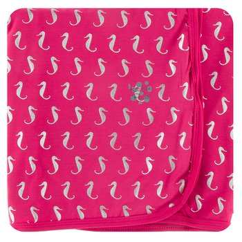Kickee Pants - Print Swaddling Blanket in Prickly Pear Mini Seahorses - Eden Lifestyle
