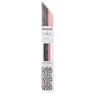 Swig Luxy Leopard + Blush Reusable Straw Set (Tall) - Eden Lifestyle