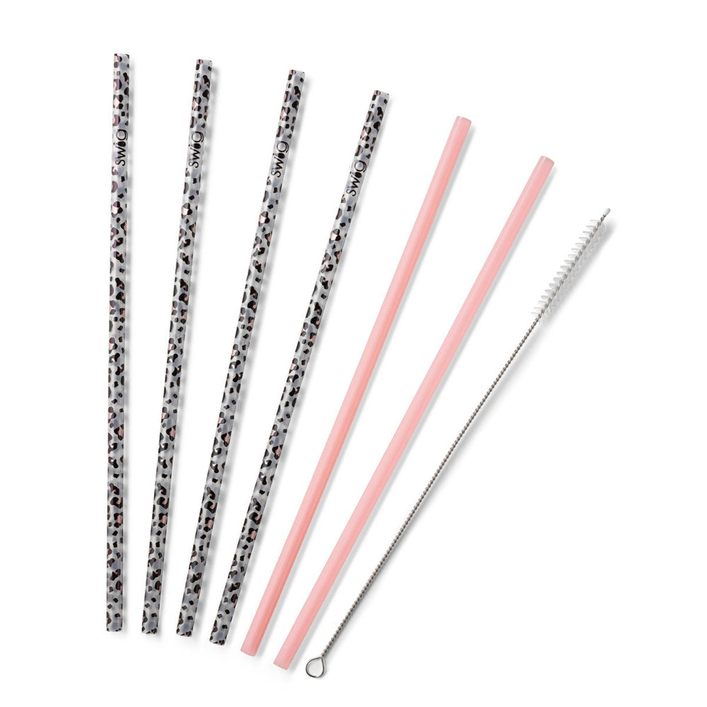 Swig Luxy Leopard + Blush Reusable Straw Set (Tall) - Eden Lifestyle