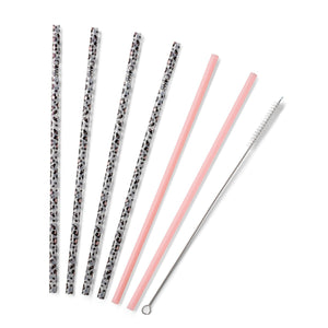 Swig Luxy Leopard + Blush Reusable Straw Set (Tall) - Eden Lifestyle
