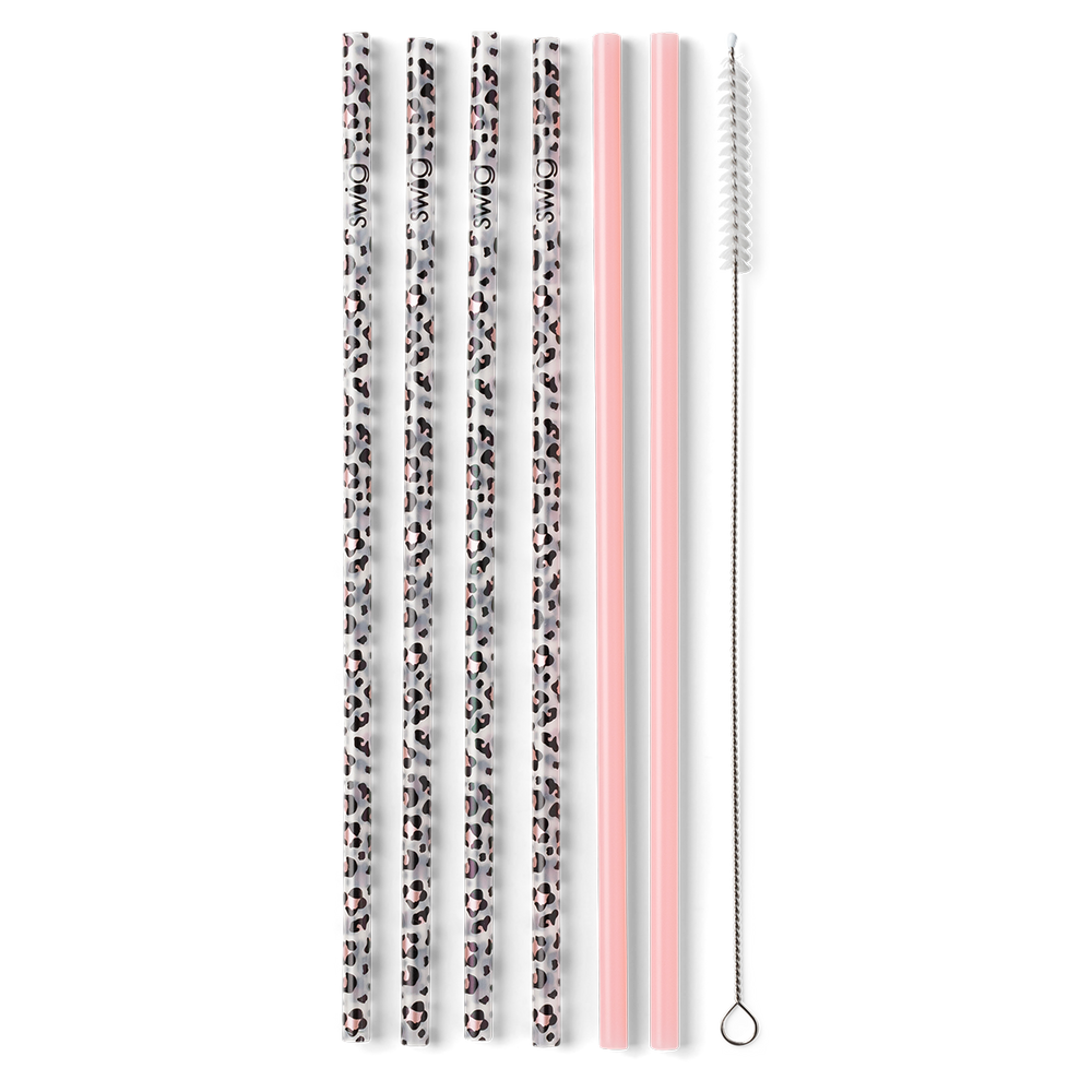 Swig Luxy Leopard + Blush Reusable Straw Set (Tall) - Eden Lifestyle