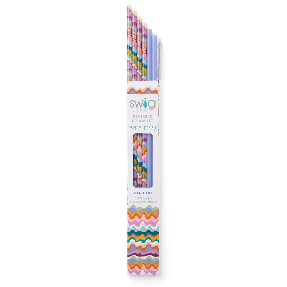 Swig Sand Art + Hydrangea Reusable Straw Set (Tall) - Eden Lifestyle