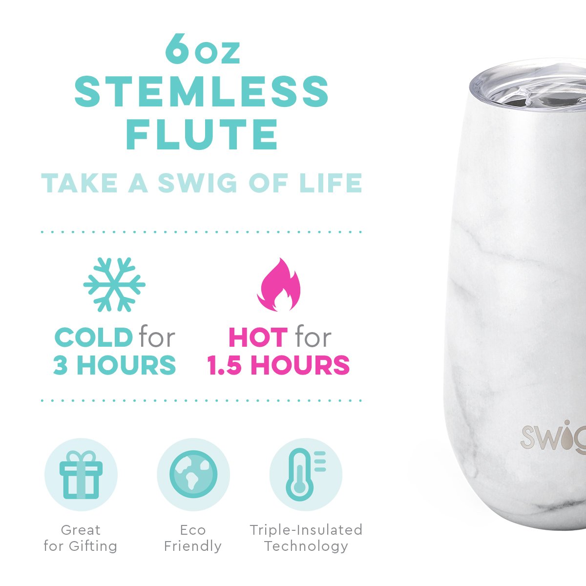 Swig, Home - Drinkware,  Swig Matte Marble Stemless Flute (6oz)