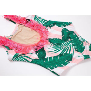 Shade Critters, Baby Girl Apparel - Swimwear,  Pink Cabana Botanical Scoop Swimsuit w/Fringe