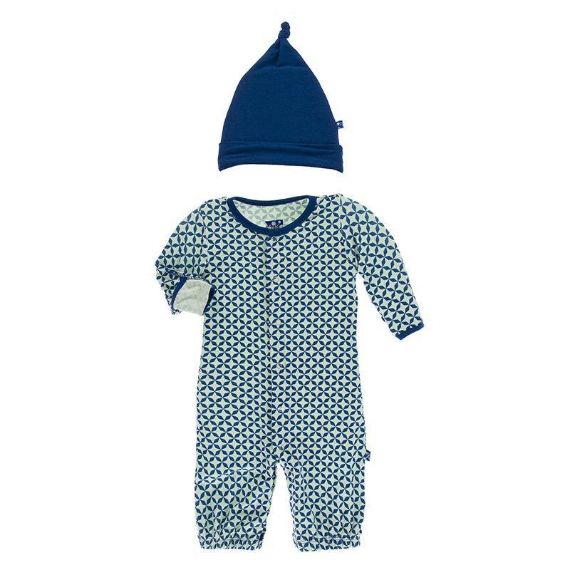 KicKee Pants, Baby Boy Apparel - Pajamas,  Kickee Pants - Print Layette Converter & Knot Hat Set - Pistachio Taj Mahal