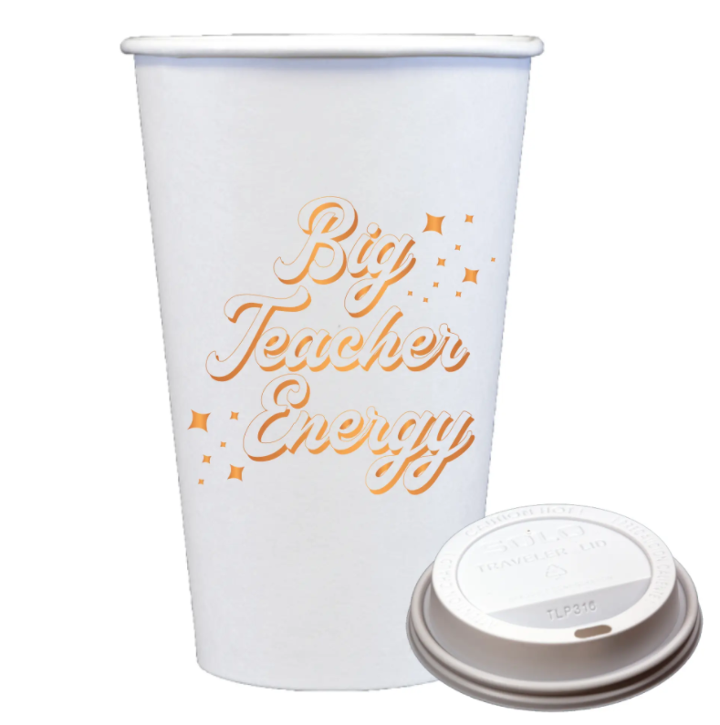 Big Teacher Energy Paper Coffee Cup - Set of 10 With Lids - Eden Lifestyle