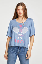 Chaser, Women - Shirts & Tops,  Love Tennis Linen Jersey Flousy 3/4 angle Tee