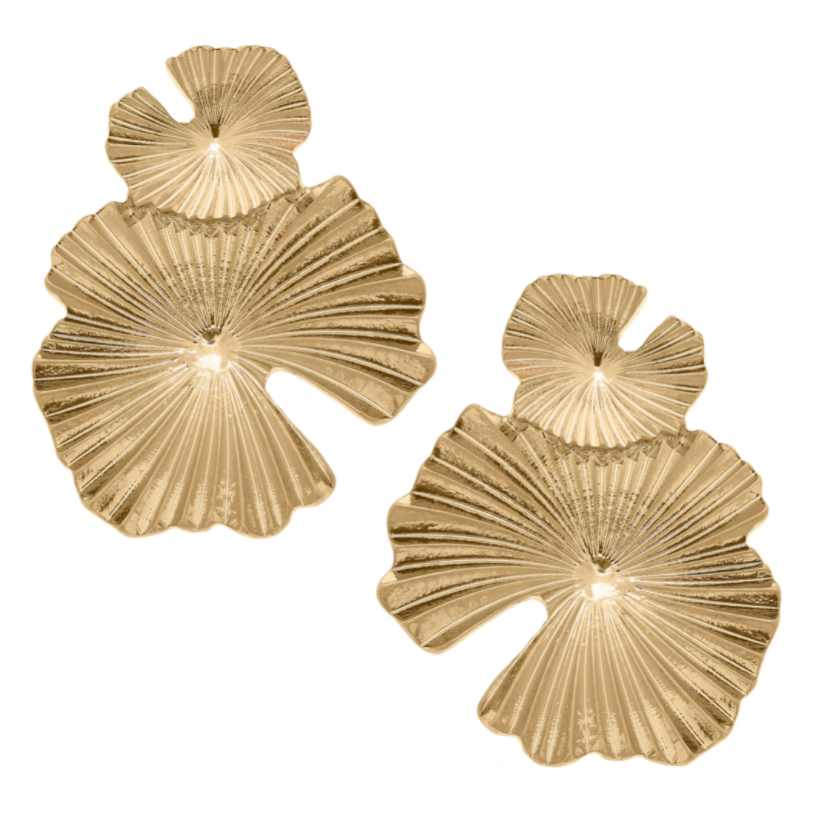 Trista Ginkgo Drop Earrings in Worn Gold - Eden Lifestyle