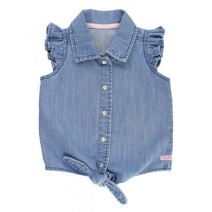 Ruffle Butts, Baby Girl Apparel - Shirts & Tops,  Light Wash Denim Tie Top