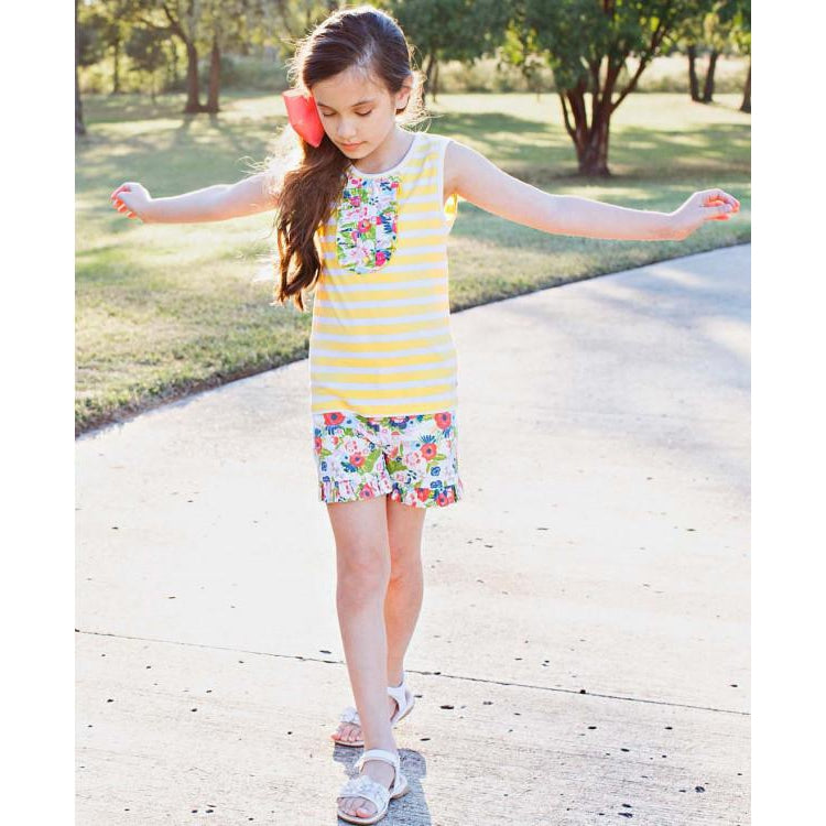 Ruffle Butts, Girl - Shirts & Tops,  English Garden Yellow Stripe Tank