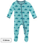 Kickee Pants Print Footie with Zipper in Iceberg Menorahsaurus - Eden Lifestyle