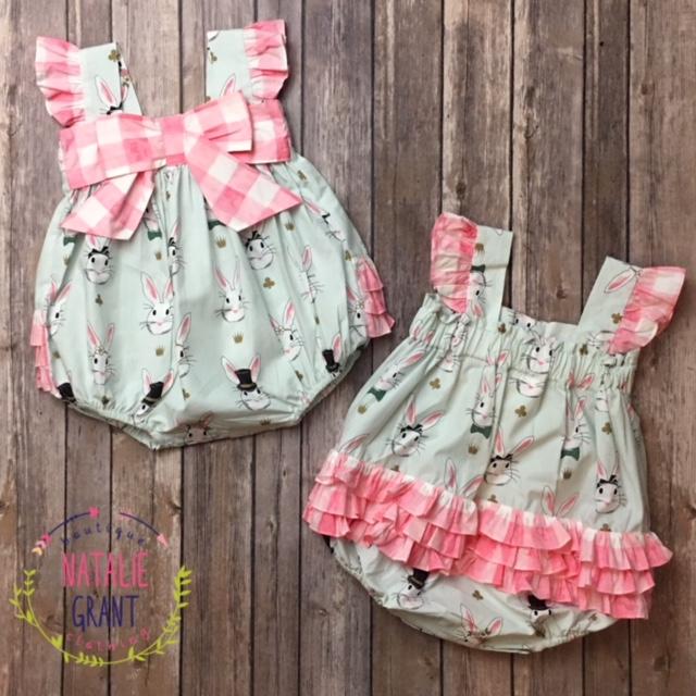 Natalie Grant, Baby Girl Apparel - Rompers,  Vintage Bunny Bubble