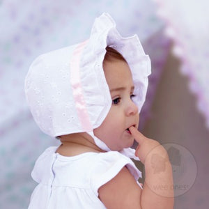 Wee Ones, Accessories - Hats,  Baby Girls Satin Trim Eyelet Bonnet