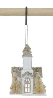 Paper Church Ornament w/ Faux Trees & LED Light - Eden Lifestyle