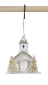 Paper Church Ornament w/ Faux Trees & LED Light - Eden Lifestyle
