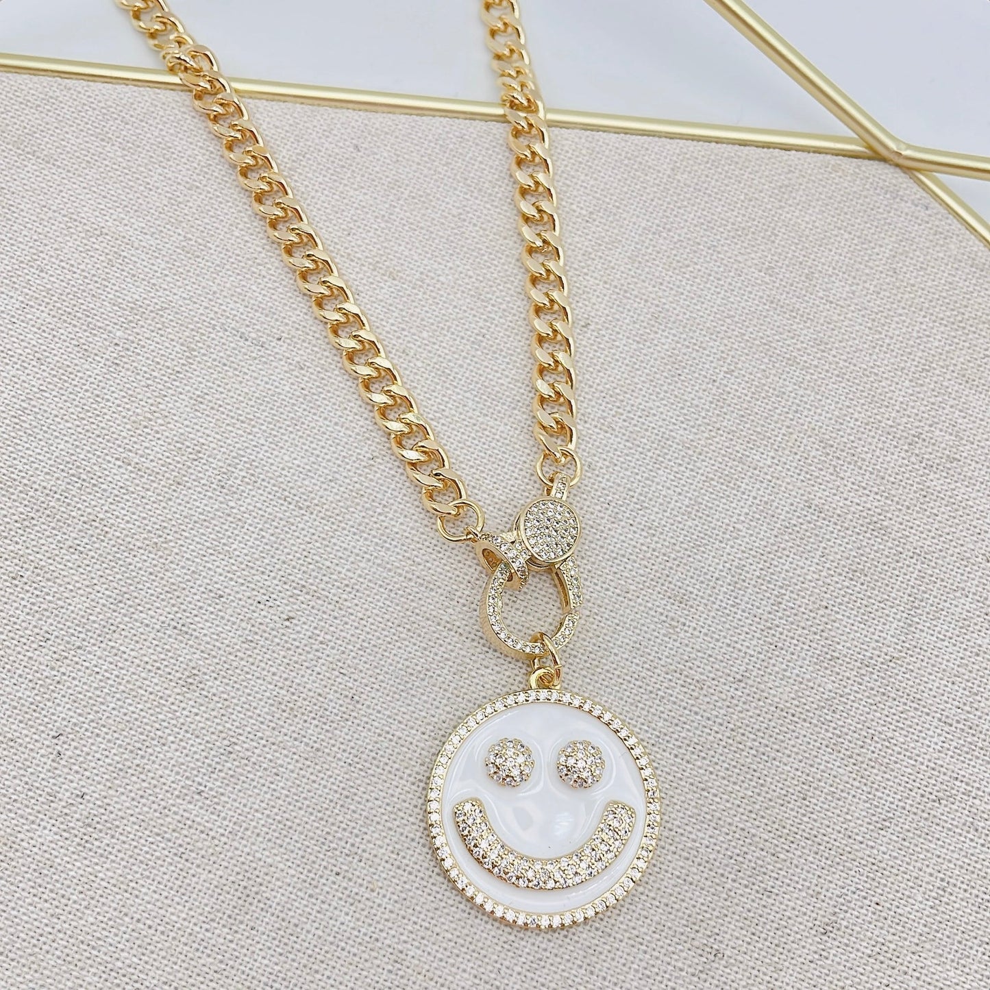 Smiley Pave Clip Necklace - Eden Lifestyle