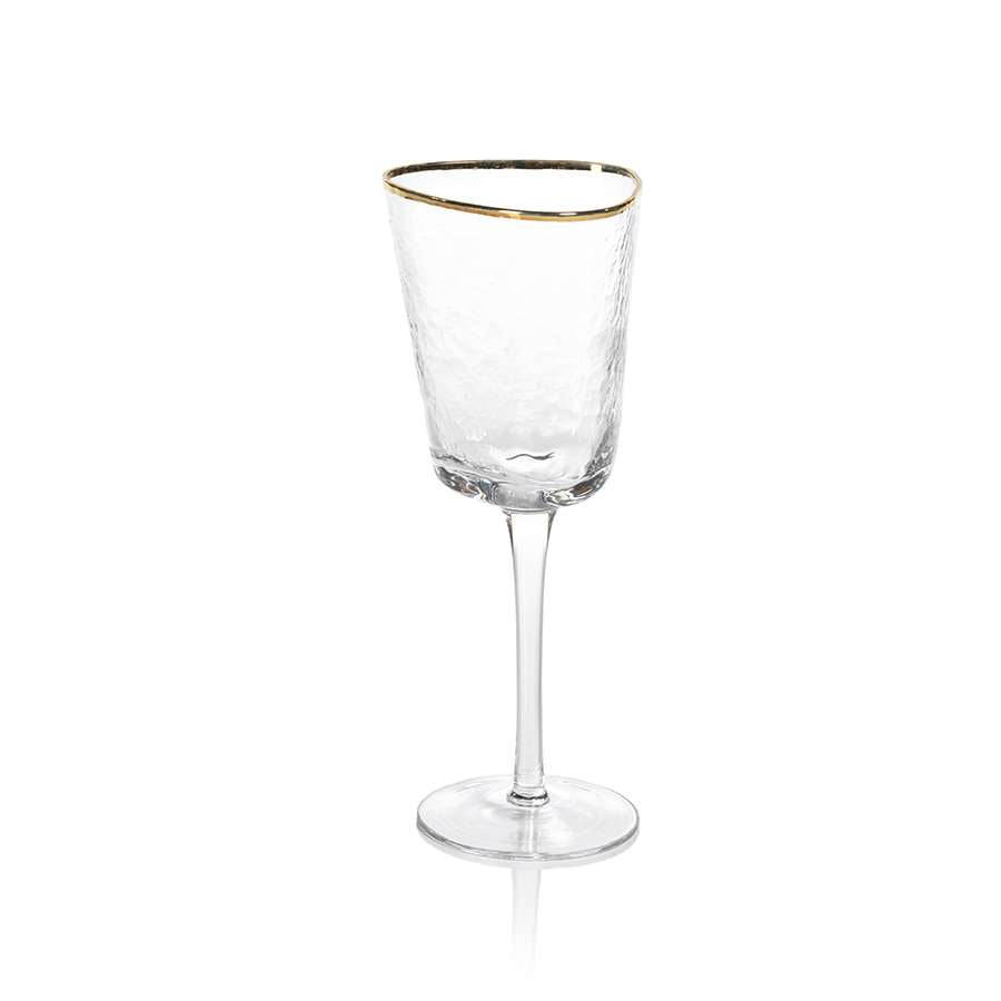Aperitivo Triangular Stemware Wine Glass - Clear w/ Gold Rim - Eden Lifestyle