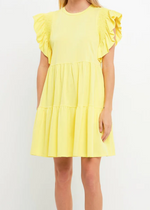 Yellow Knit Ruffle Mini Dress - Eden Lifestyle