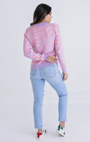 Zebra Pink Puff Sleeve Sweater - Eden Lifestyle